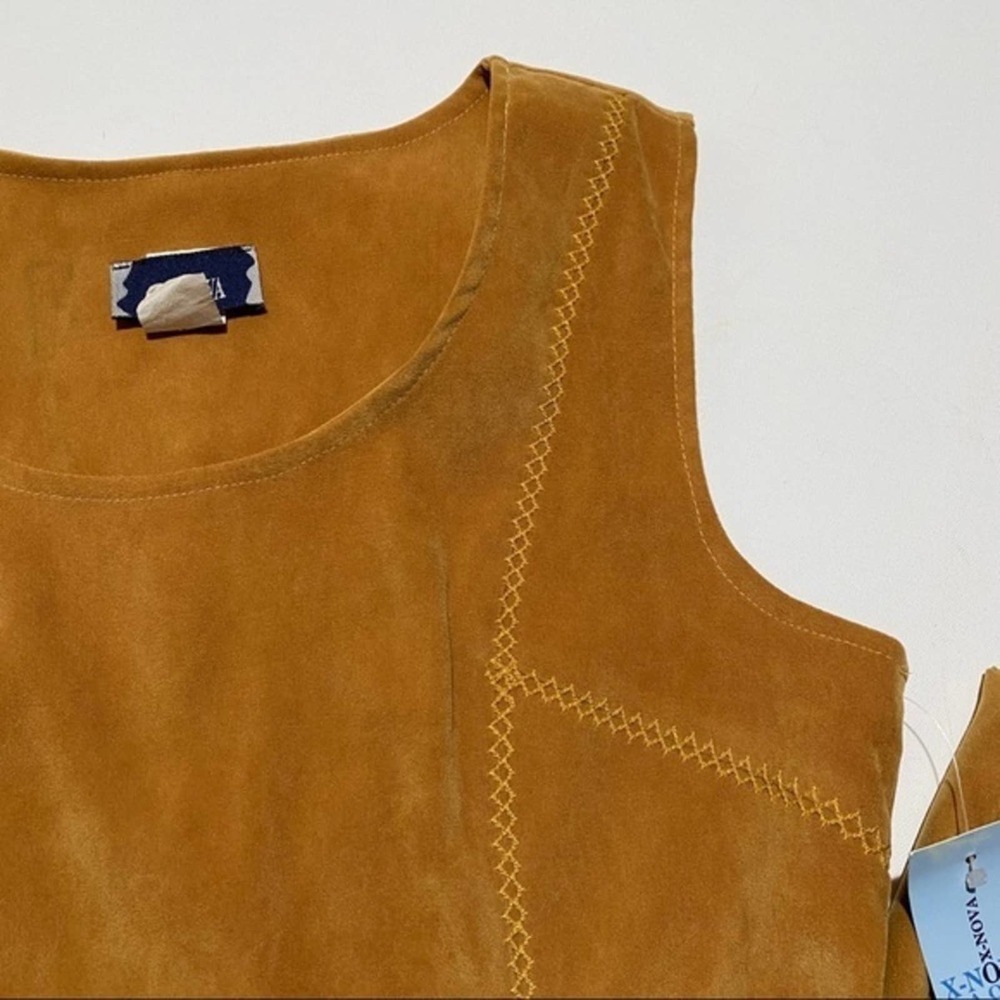 Vintage 90s Marigold Mustard Faux Suede Top & Pencil Skirt Set M - Picture 4 of 15